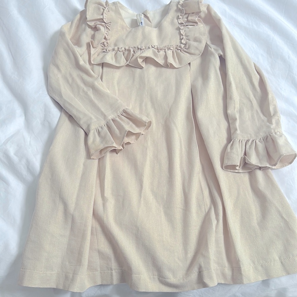 Bella bliss Ruffled Dress with gold metallic thread and ruffles size 6